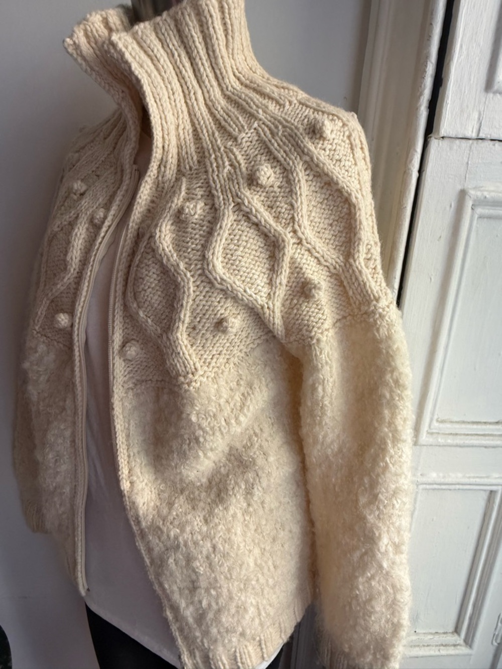 Avoca Ireland Cable Knit Wool Cardigan Cream Zip Up Fisherman Spring Layer - Picture 3 of 7